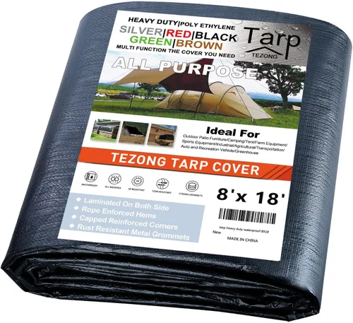Miniatura 65 de Lonas resistentes impermeables de 4 x 5 pies, paquete de 2 lonas TEZONG negras de 0.472 in. de lona de plástico para exteriores para lluvia