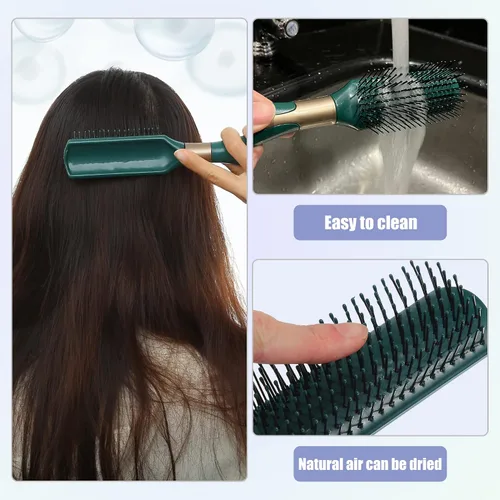 Miniatura 2 de VOCOSTE 1 cepillo de pelo, cepillo desenredante para mujeres y hombres, cepillo de pelo para cabello liso, rizado, largo, corto, seco, verde oscuro