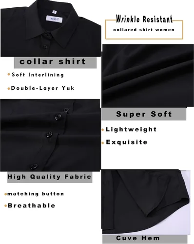 Miniatura 3 de MGWDT Camisa de trabajo con botones para mujer, ajustada, resistente a las arrugas, manga larga/corta, elástica, ligera