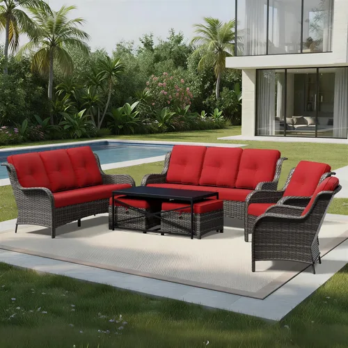 Miniatura 74 de Joyside Juego de sillas de mimbre para patio, juego de 3 piezas de mimbre para exteriores con 2 sillas reposabrazos y 1 mesa auxiliar para terraza