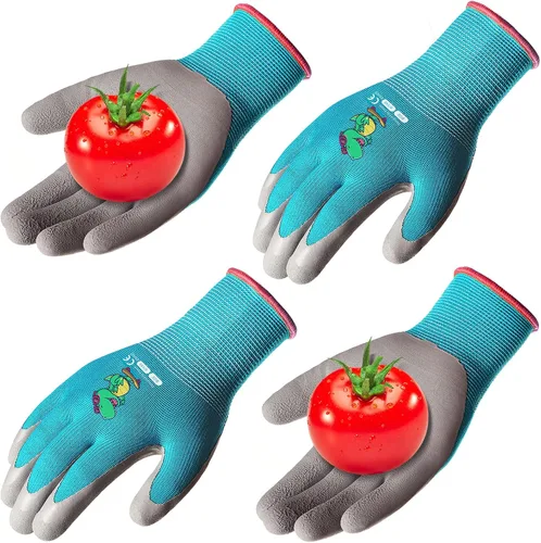 Miniatura 18 de KDK Guantes de jardinería para niños de 3 a 5 años, guantes de trabajo de patio para niños pequeños, jóvenes, niñas, niños, guantes de goma