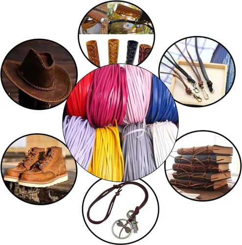Miniatura 5 de Cuerda de cuero genuino de 21 yardas, cuerda plana de cuero trenzado para hacer joyas, collares, pulseras, cordones de zapatos, correas de bolsa