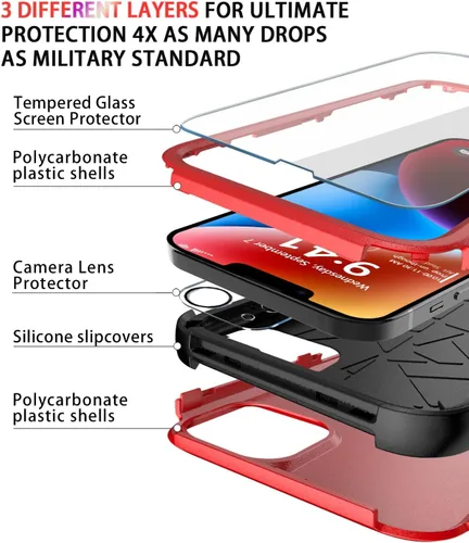 Miniatura 4 de Diverbox Funda para iPhone 14 [a prueba de golpes] [a prueba de caídas] [pantalla de vidrio templado + protector de lente de cámara], funda
