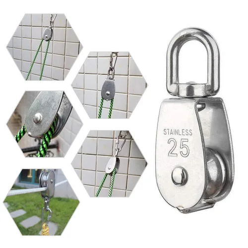 Miniatura 7 de Rocaris Paquete de 6 Poleas Simples de Elevación M25 con Carga de 330 Libras, Acero Inoxidable 304 de Servicio Pesado Bloque de Polea de Cuerda