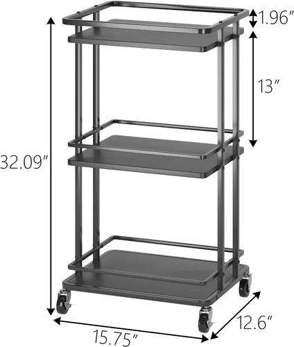 Miniatura 6 de XYZLVSI Carrito de barra de servicio rodante de 3 niveles, carrito de almacenamiento de isla de cocina de madera y metal con ruedas, estante