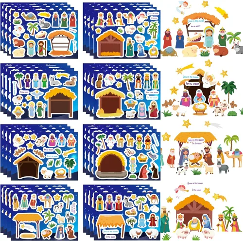Miniatura 8 de 36 Hojas de Pegatinas de Pascua para Niños, Relleno para Cesta de Pascua, Pegatinas para Hacer Caras, Crea tus Propias Pegatinas de Animales
