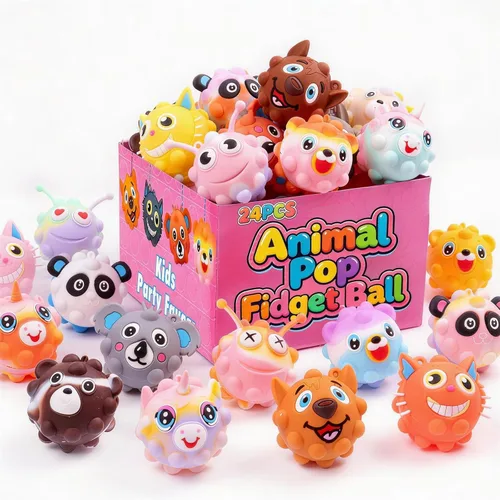 Kiss Monkey Paquete de 24 recuerdos de fiesta para niños 3D Animal Pop, juguetes de caja del tesoro, bolsas de regalos para niños, rellenos de