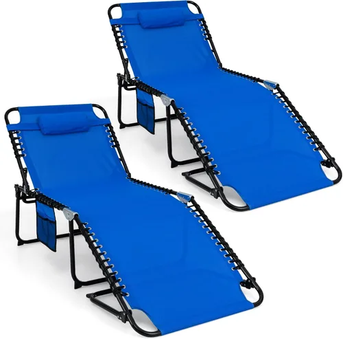 Miniatura 25 de Goplus Tumbona para exteriores, silla de playa plegable extragrande de 5 posiciones con almohada desmontable, bolsillo lateral, silla de bronceado