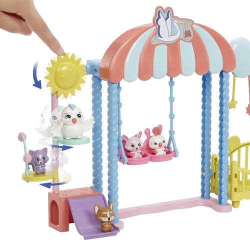 Miniatura 5 de Enchantimals Muñeca y accesorios, juego de la guardería, muñeca Starley Stork, gorila y 4 figuras de animales Baby Bestie, cuna y más, mejores