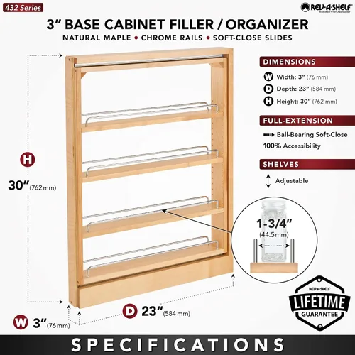 Miniatura 3 de Rev-A-Shelf Relleno extraíble con cierre suave para gabinetes de cocina de base, estantes de almacenamiento de despensa de madera para apertura de 3