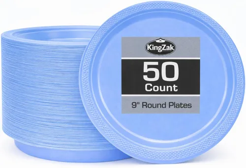 Miniatura 29 de Platos de plástico rojos de la colección Hanna K. Signature, redondos de 9 pulgadas, 50 unidades – Platos desechables resistentes para cenas