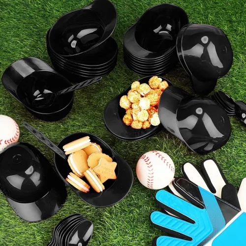 Miniatura 3 de Tanlade Juego de 100 cuencos para casco de béisbol con cucharas de 8 onzas, mini helado, postre y gorra de béisbol, cuencos de plástico para casco