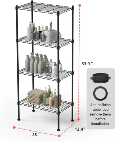Miniatura 3 de Estantería de 4 niveles, capacidad de 80 kg por estante, altura ajustable, estantes estrechos de almacenamiento, estanterías de metal resistentes