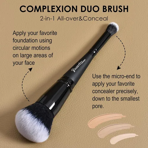Miniatura 5 de Corrector de base de doble extremo, brocha de maquillaje con pelusa impecable, cepillo de cara grande, paquete de 2 piezas, ideal para líquidos