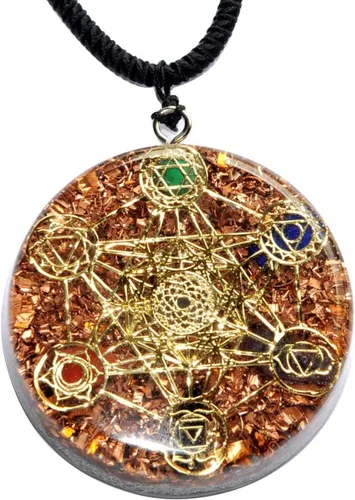 Collar con Colgante Reversible de Orgón de Geometría Sagrada GRANDE 2.25 pulgadas 10.7cm