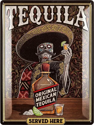 LANOLU TEQUILA - Letrero de hojalata vintage XXL, letrero retro vintage para bar, letrero de metal La Cantina, Letrero de bar, letrero para