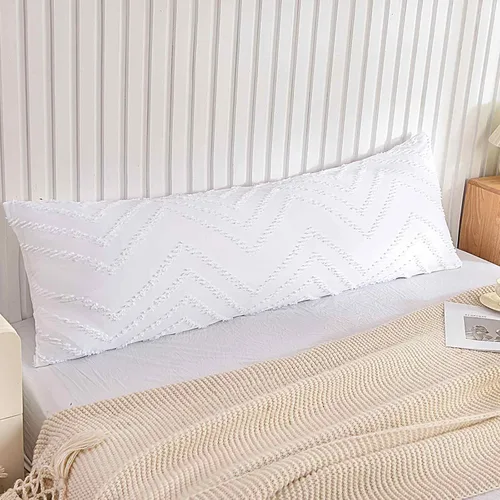 Miniatura 7 de Nanko Funda de Almohada Corporal 1 Paquete 20x54 pulgadas con Cremallera, Beige Tufted Jacquard Boho Suave Shabby Chic Microfibra Fundas de Almohada