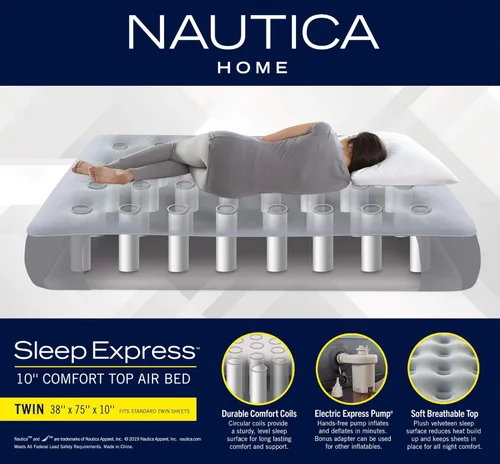 Miniatura 6 de Colchón de Aire Nautica Home Express Sleep Cama Hinchable para Huéspedes, Viaje y Camping: Sistema de Soporte y Comodidad con Vinilo Resistente a