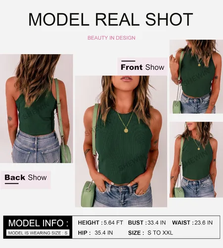 Miniatura 4 de SHEWIN Camiseta corta sin mangas con espalda cruzada para mujer