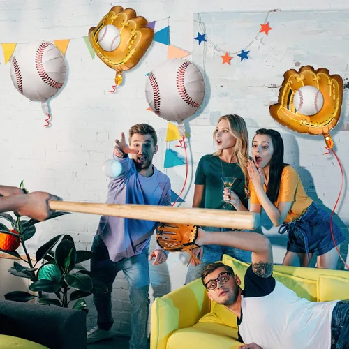Miniatura 5 de Skylety 8 globos de béisbol de papel de aluminio para decoración de fiesta de cumpleaños de 18 pulgadas con temática deportiva para adultos mayores