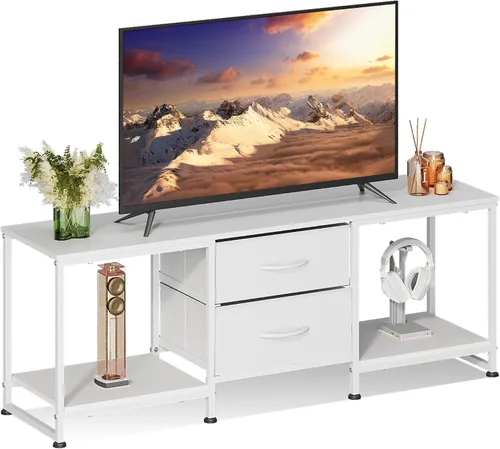WLIVE Soporte de televisor con cómoda con 2 cajones, centro de entretenimiento para TV de 50 pulgadas con estantes de almacenamiento abiertos,