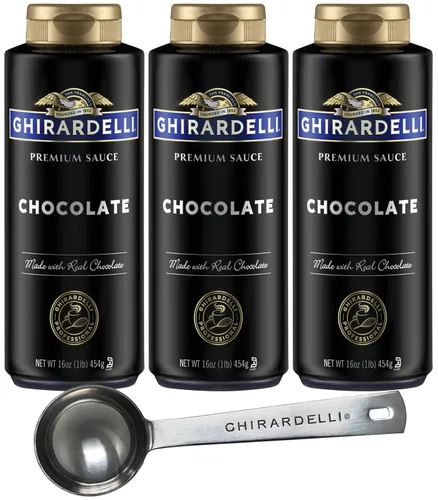 Miniatura 13 de Ghirardelli 1 - Salsas de caramelo y 2 - salsa de caramelo con sal marina, botellas de presión de 16 oz con cuchara barista estampada