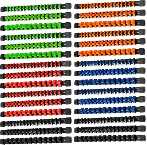 Aloanes 30 piezas, organizador de llaves de tubo de ABS, rieles para llaves de 1/2 pulgada, 3/8 pulgada y 1/4 pulgada, soportes de llaves Negro