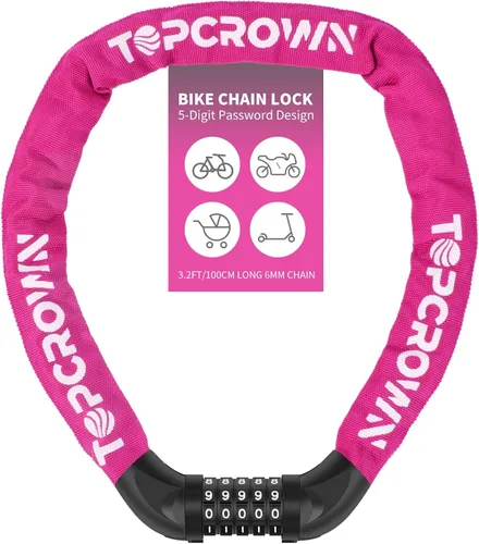 Miniatura 13 de Topcrown Cerradura de cadena para bicicleta, diales digitales de metal mejorados, 3.2 pies de largo, alta seguridad, resistente, antirrobo