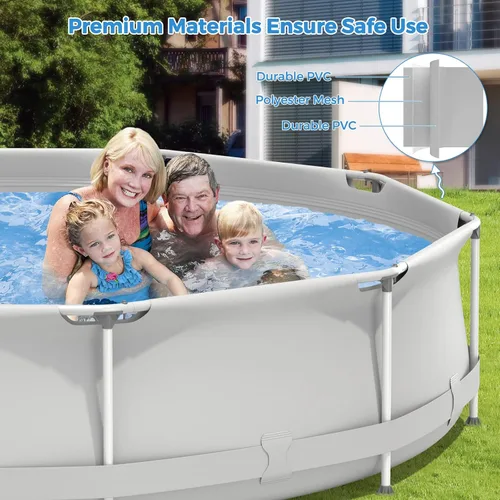 Miniatura 3 de GYMAX Piscina sobre el suelo de 12 x 31.5 pulgadas, piscina con marco de acero con cubierta para piscina, resistente al desgarro, piscina al aire