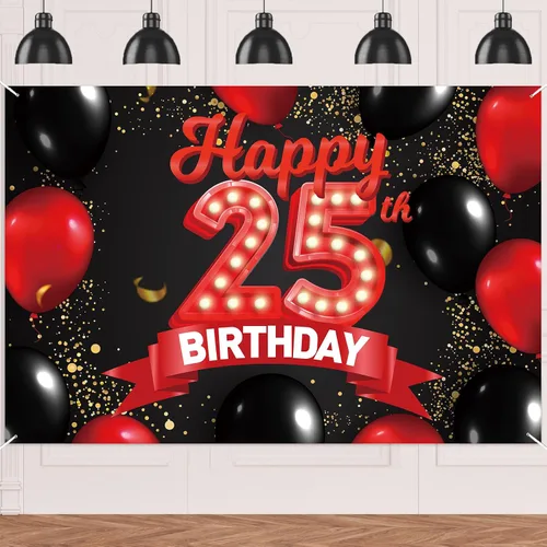 Miniatura 37 de Cartel de feliz cumpleaños 15 color rojo y negro, decoración temática de globos para niñas y mujeres, princesas de 15 años, fiesta de cumpleaños