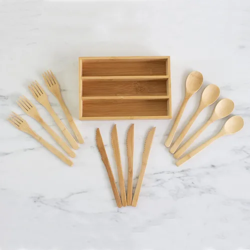 Miniatura 5 de Totally Bamboo Juego de cubiertos de bambú reutilizables de 12 piezas con estuche de almacenamiento portátil, apto para lavavajillas