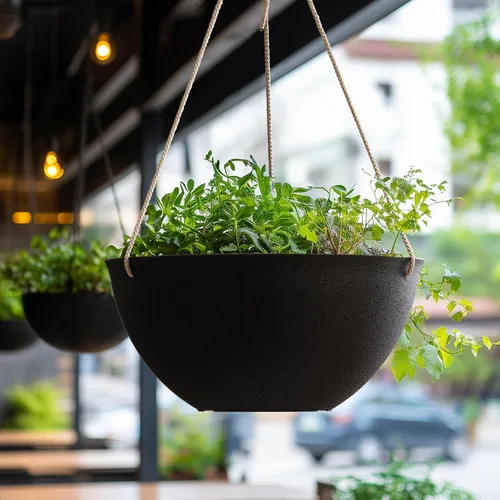 Miniatura 6 de La Jolie Muse - Macetas colgantes para plantas al aire libre, maceta colgante grande con agujeros de drenaje, macetas colgantes negras para flores