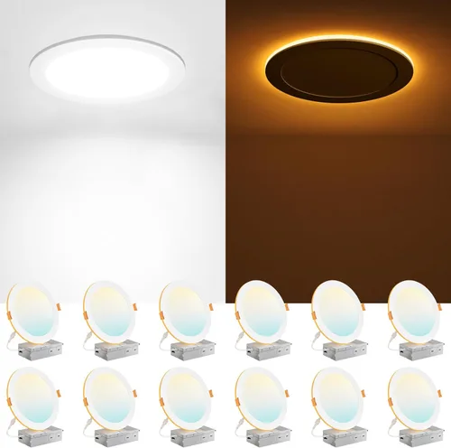 Miniatura 8 de Amico paquete de 12 luces de techo empotrables de 3 pulgadas, 5 CCT, con luz nocturna, 2700K/3000K/3500K/4000K/5000K seleccionables, iluminación
