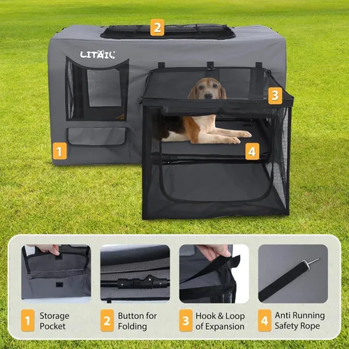 Miniatura 4 de Jaula para perros grandes, caja de viaje portátil para perros para familias de varios gatos y cachorros de perros pequeños, jaula portátil plegable