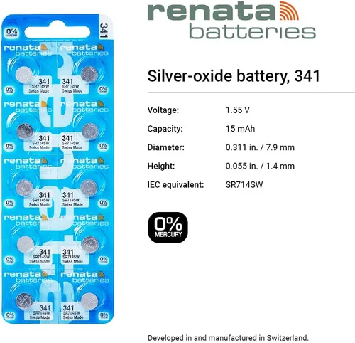 Miniatura 2 de Renata 341 SR714SW - Batería para reloj, óxido de plata de 1,55 V, tira de 5