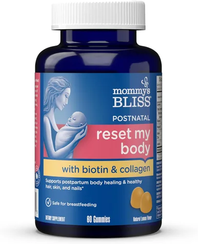 Mommy's Bliss Gomitas de apoyo posnatal Reset My Body con biotina y colágeno, apoya la energía posparto, la curación y la salud de las