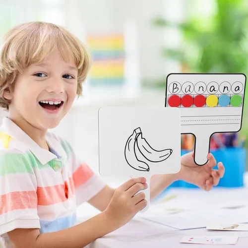 Miniatura 5 de Seajan Juego de 12 paletas educativas de borrado en seco, tablero de respuesta manual de doble cara con contadores magnéticos, discos de conciencia
