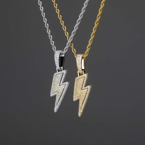 Miniatura 8 de KMASAL Jewelry Iced Out Lightning Pendant Necklace 18K Gold Plated Bling CZ Simulated Diamond Hip Hop Rapper Chain Necklace for Men Women