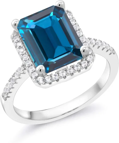 Miniatura 2 de Gem Stone King Anillo de compromiso de plata de ley 925 con piedra natal Corte esmeralda de 0.394 x 0.315 in Anillo de compromiso de boda