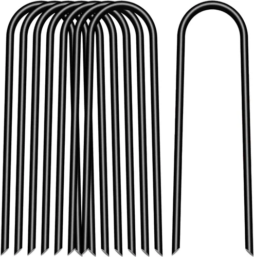Paquete de 25 estacas de jardín negras en forma de U de 4 pulgadas, pasadores de jardín de calibre 11, estacas de tienda de campaña en forma de U,