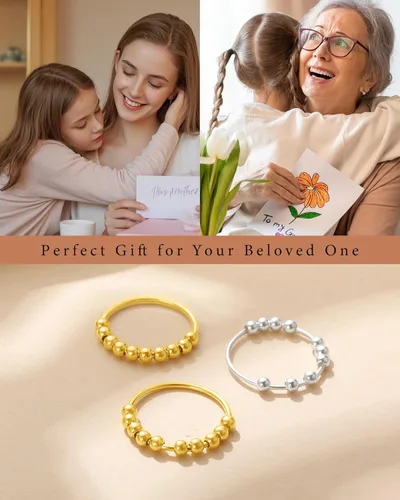 Miniatura 6 de LOVECOM 925 Sterling Silver Anxiety Fidget with Beads Rings for Anxiety Spinner Ring for Women Men 14K Gold Plated Stress Relief Spinning Ring
