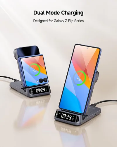 Miniatura 2 de SwanScout Cargador inalámbrico para Z Flip 7/7 FE/6/5/4/3, estación de carga inalámbrica 3 en 1 para Galaxy Watch 8 Classic/8/Ultra/7/FE/6/5/Buds 3
