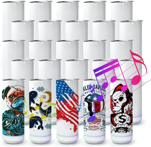 sweet grain Vaso de altavoz de música (paquete de 25) – Vaso de sublimación de 20 oz delgado y recto con altavoz, popote y cable de carga USB, vaso