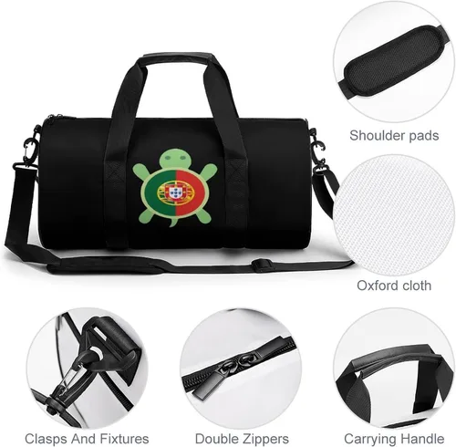 Miniatura 5 de Bolsa de deporte con bandera de Portugal y tortuga, bolsa de deporte ligera, bolsa de entrenamiento con correa ajustable para viajes, senderismo