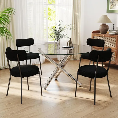 Miniatura 24 de Juego de mesa de comedor redonda de cristal negro para 2, juego de mesa de cocina pequeña y moderna de 36 pulgadas con 2 sillas de comedor tapizadas