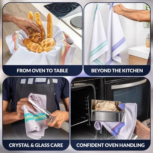 Miniatura 9 de Harringdons Juego de 12 paños de cocina, 100% algodón. Toallas de cocina grandes, suaves y absorbentes, de 28 x 20 pulgadas. Color blanco con rayas