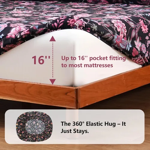 Miniatura 3 de Bedlifes Juego de sábanas King ultra suaves, transpirables, con bolsillo profundo de flores sedosas, 100% microfibra, 4 piezas, tamaño King
