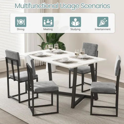 Miniatura 6 de HUGROVE Juego de comedor de 5 piezas, juego de mesa de comedor de mármol sintético de 47.24 pulgadas para 4, moderno y minimalista juego de cocina