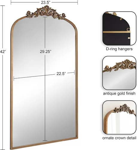 Miniatura 2 de Kate and Laurel Arendahl Glam - Espejo de panel alto arqueado; 24 x 42 pulgadas; Dorado; espejo de pared de cuerpo grande barroco tradicional
