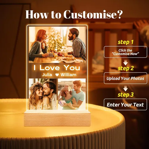 Miniatura 2 de Marcos de fotos personalizados con foto, marco de fotos personalizado con luz nocturna, regalos personalizados para novia, novio, aniversario de 3